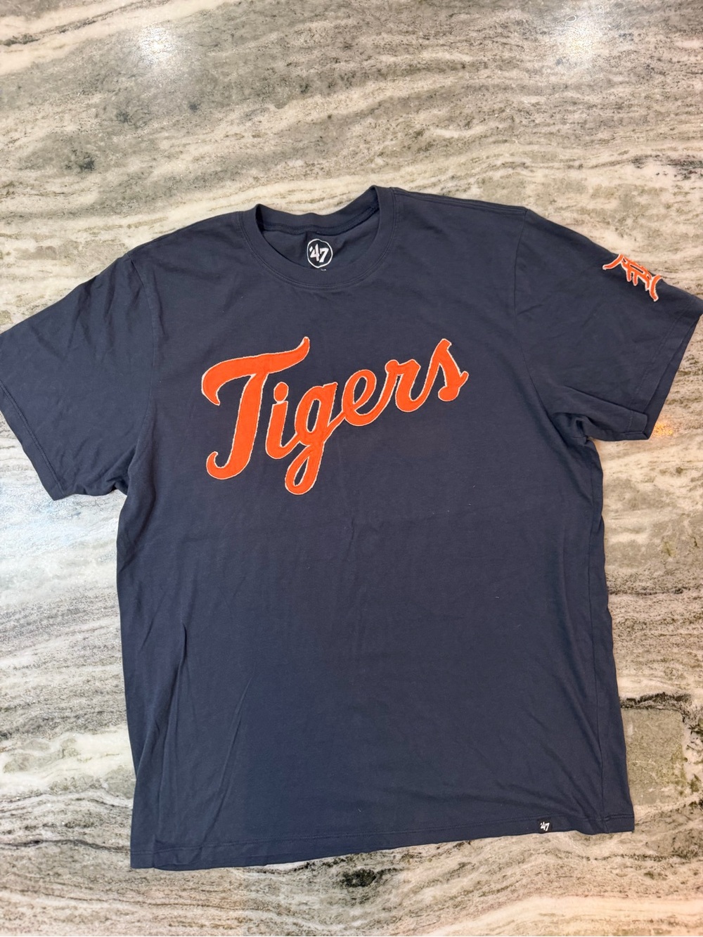 47 Men’s Detroit Tigers Script Tee - Navy and Orange XL